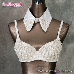 บราแฟนซี บรา+ปก สีขาวปักแต่งมุกสลับเพชร