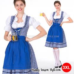 ชุดแฟนซี Oktoberfest Beer ชุดประจำชาติ เยอรมัน เนเธอร์แลนด์ ชุดเชียร์เบียร์ ชุดบาวาเรียน - ชุดเมด สก๊อตน้ำเงิน