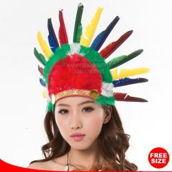 หัวอินเดียแดง หัวชนเผ่า หัวขนนก ที่คาดผมอินเดียแดง หน้าผากแดง สีรุ้ง