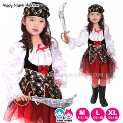 ชุดแฟนซีเด็ก ฮาโลวีน - ชุดโจรสลัดเด็ก เสื้อแขนยาวสีขาว กระโปรงฟูสีแดง แต่งลายหัวกระโหลก