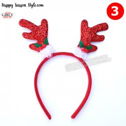 อุปกรณ์แฟนซี - ที่คาดผม คริสมาส XMAS เขากวางผ้าเกล็ดสีแดง