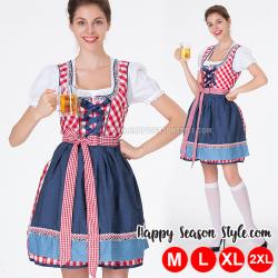 ชุดแฟนซี Oktoberfest Beer ชุดประจำชาติ เยอรมัน เนเธอร์แลนด์ ชุดเชียร์เบียร์ ชุดบาวาเรียน ชุดเมด ลายสก๊อตเล็ก ผ้ากันเปื้อนน้ำเงิน