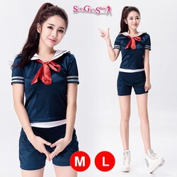 ชุดทหารเรือ กะลาสีสีน้ำเงิน ปกทหารเรือ กุ๊นขาว ผ้าพันคอแดง กางเกงขาสั้น