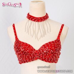 บราแฟนซี บรา + ที่แต่งคอ ปักลูกปัดคริสตัลแดง