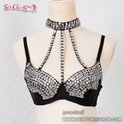 บราแฟนซี บราแซ่บต่อคอสามเส้น ปักเลื่อมสีเงิน