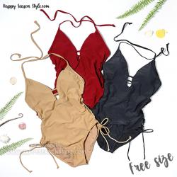 ชุดว่ายน้ำ วันพีช ผูกคอ สานข้าง สายฝอ สีเนื้อ (มีให้เลือก 3 สี)