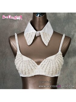 บราแฟนซี บรา+ปก สีขาวปักแต่งมุกสลับเพชร