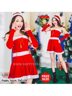 ชุดซานต้า ซานตี้ แซกเกาะอก พร้อมถุงมือและหมวกซานต้า
