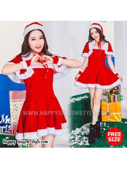 ชุดแฟนซี ชุดคอสเพลย์ ชุดCosplay ปีใหม่ - ชุดซานต้า ชุดแซกซานตี้ แต่งเสื้อคลุมตัวสั้น พร้อมแต่งข้อมือ และหมวก