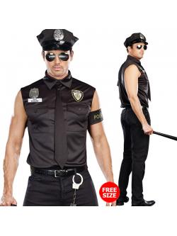 ชุดแฟนซีผู้ชาย ชุดตำรวจแขนกุด+หมวก