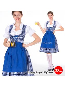 ชุดแฟนซี Oktoberfest Beer ชุดประจำชาติ เยอรมัน เนเธอร์แลนด์ ชุดเชียร์เบียร์ ชุดบาวาเรียน - ชุดเมด สก๊อตน้ำเงิน