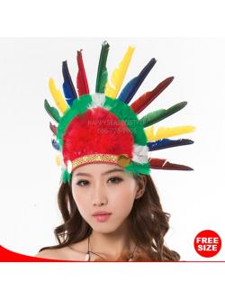 หัวอินเดียแดง หัวชนเผ่า หัวขนนก ที่คาดผมอินเดียแดง หน้าผากแดง สีรุ้ง