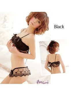 ชุดนอนไม่ได้นอน ทูพีชลูกไม้ดำ แชนเดอเรีย