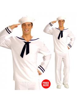 ชุดคอสเพลย์ ชุดแฟนซี ชุดนิทาน Cosplay - ชุดกะลาสีขาวแขนยาว แต่งขลิบ+หมวก