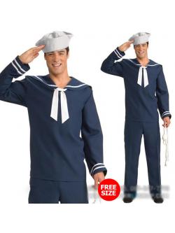 ชุดกะลาสีกรมท่าดำ แต่งขลิบ+หมวกกะลาสี สีขาว