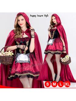 ชุดหนูน้อยหมวกแดง แนวโกธิค สีแดงเลือดหมู แซก พร้อมผ้าคลุม