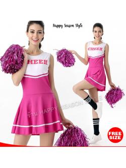 ชุดเชียร์ ชุดเชียร์ลีดเดอร์ เชียร์กีฬา ชุดปอมๆ เชียร์หลีดเดอร์ สีชมพู แซกผ้ายืด สกรีนที่อก Cheer