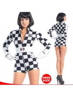 ชุดมอเตอร์โชว์ พีอาร์ พริตตี้ ลายตาราง พร้อมเข็มขัด ถุงมือ