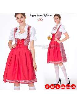 ชุดเมด ชุดสาวเสิร์ฟ เทศกาลเบียร์ ชุดเมด ชุดสาวเสิร์ฟ ขาวแดง กระโปรงสองชั้น
