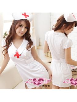 ชุดพยาบาล เดรสขาว กระดุมคู่ + หมวก