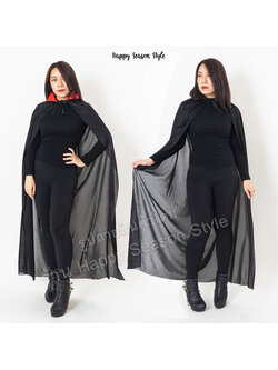 เสื้อคลุมสีดำ ปกตั้ง ปกใส่ได้ 2 สี (ดำ-แดง) ยาว 140 ซม.