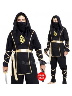 ชุดนินจา สีดำลายมังกรที่อก ขลิบทอง