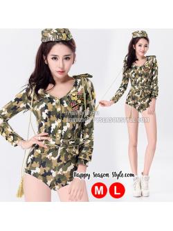 ชุดทหารลายพรางแขนยาว ขลิบทอง พร้อมหมวก