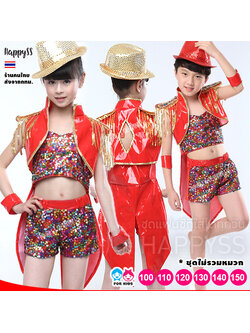 ชุดแฟนซีเด็ก ชุดเชียร์ลีดเดอร์เด็ก ชุดเชียร์เด็ก ชุดแดนซ์เซอร์เด็ก ชุดกีฬาสี ชุดการแสดงเด็กสีแดง หน้าสั้นหลังยาว