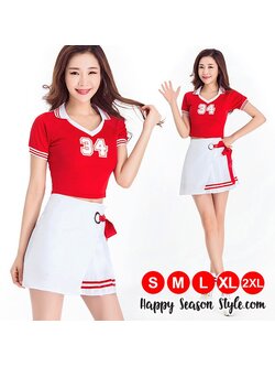 ชุดเชียร์ เชียร์ลีดเดอร์ ชุดเชียร์กีฬา สีแดงกระโปรงขาว แนวเกาหลี วง WJSN เพลง HAPPY MOMENT เสื้อแดง