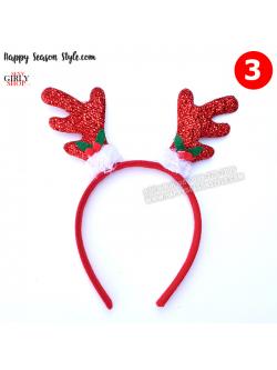 อุปกรณ์แฟนซี - ที่คาดผม คริสมาส XMAS เขากวางผ้าเกล็ดสีแดง