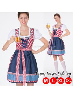 ชุดแฟนซี Oktoberfest Beer ชุดประจำชาติ เยอรมัน เนเธอร์แลนด์ ชุดเชียร์เบียร์ ชุดบาวาเรียน ชุดเมด ลายสก๊อตเล็ก ผ้ากันเปื้อนน้ำเงิน