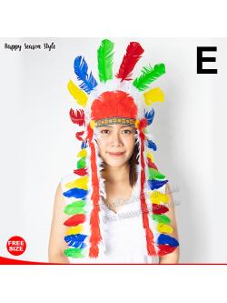 หัวอินเดียแดง หัวชนเผ่า หัวขนนก ที่คาดผมอินเดียแดง สีรุ้ง มีแผงยาวด้านหน้า
