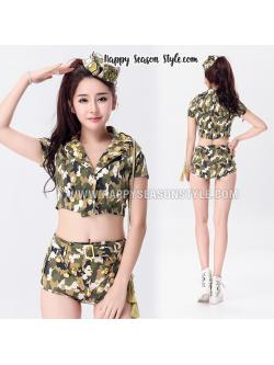 ชุดทหารแยกชิ้น ลายพราง เสื้อแขนสั้น กางเกงเอวสูง