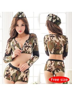 ชุดทหาร ชุดลายพรางแขนยาวซีทรู ชุดทหารเซ็กซี่