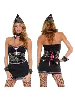 ชุดทหาร ชุดทหารเซ็กซี่ ชุดทหารเกาะอกลายพราง แต่งเข็มขัดหนัง กุ๊นชมพู+หมวก