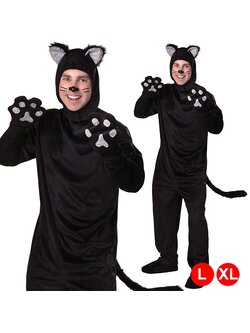 ชุดแฟนซี halloween ชุดแมวดำ ผู้ชาย ชุดติดกัน(ชุดหมี)มีฮู๊ดหูและหางแมว พร้อมถุงมือแมว