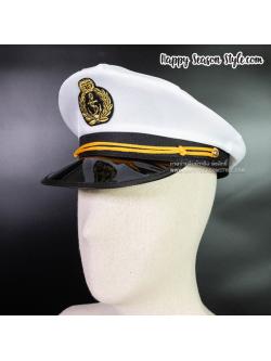 หมวกแฟนซี หมวกกัปตัน โลโก้สมอเรือ แต่งเชือกคู่ ปีกดำ