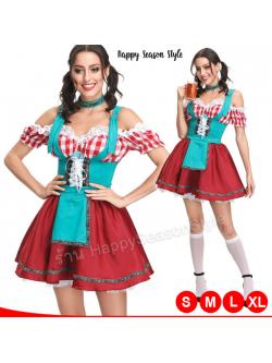 ชุดบาวาเรียน สีแดงเลือดหมูผ้ากันเปื้อนเขียว เทศกาลเบียร์ Oktoberfest Beer ชุดประจำชาติ เยอรมัน เนเธอร์แลนด์