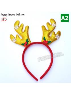อุปกรณ์แฟนซี - ที่คาดผม คริสมาส XMAS เขากวางใหญ่ เกล็ดหิมะ สีทอง