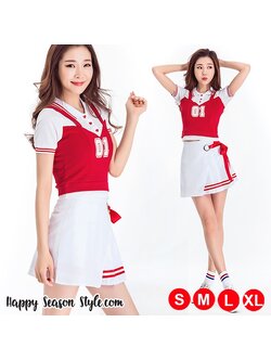 ชุดเชียร์ เชียร์ลีดเดอร์ ชุดเชียร์กีฬา แนวเกาหลี วง WJSN เพลง HAPPY MOMENT เสื้อแดงเอี้ยม