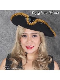 อุปกรณ์แฟนซี hatt - หมวกโจรสลัด ทรงสามเหลี่ยม แต่งดิ้นทอง และรูดระบายลูกไม้