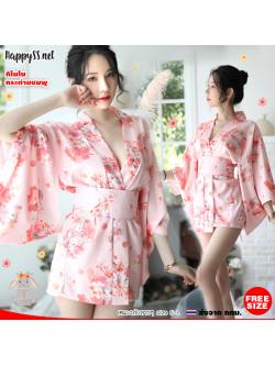 ชุดกิโมโนญี่ปุ่น 🐇ผ้าคอตตอนลายกระต่ายสีชมพู