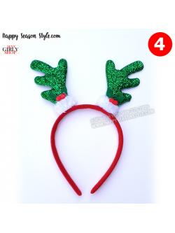 อุปกรณ์แฟนซี - ที่คาดผม คริสมาส XMAS เขากวางผ้าเกล็ด สีเขียว