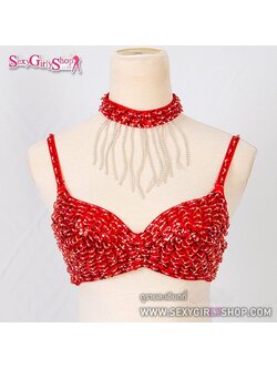 บราแฟนซี บรา + ที่แต่งคอ ปักลูกปัดคริสตัลแดง