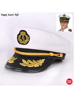 หมวกกัปตัน สีขาว ปักช่อมะกอก โลโก้เหลือง โลโก้สมอเรือ