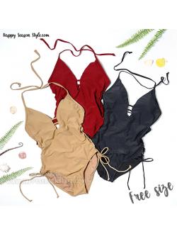 ชุดว่ายน้ำ วันพีช ผูกคอ สานข้าง สายฝอ สีเนื้อ (มีให้เลือก 3 สี)