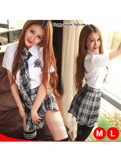 ชุดนักเรียน ชุดนักเรียนนานาชาติ ชุดนักเรียนอินเตอร์ ชุดนักเรียนไฮสคูล คอสเพลย์ พร้อมไทด์ กระโปรงสก๊อตขาวดำ