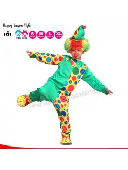 ชุดแฟนซีเด็ก ชุดตัวตลก สำหรับเด็ก ชุดโบโซ่ เขียว ลายจุด พร้อมหมวก