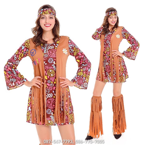 ชุดย้อนยุค แนวบุปผาชน โบฮีเมียนสั้นเสื้อกั๊กน้ำตาล ฮิปปี้ ซิกตี้ 60s