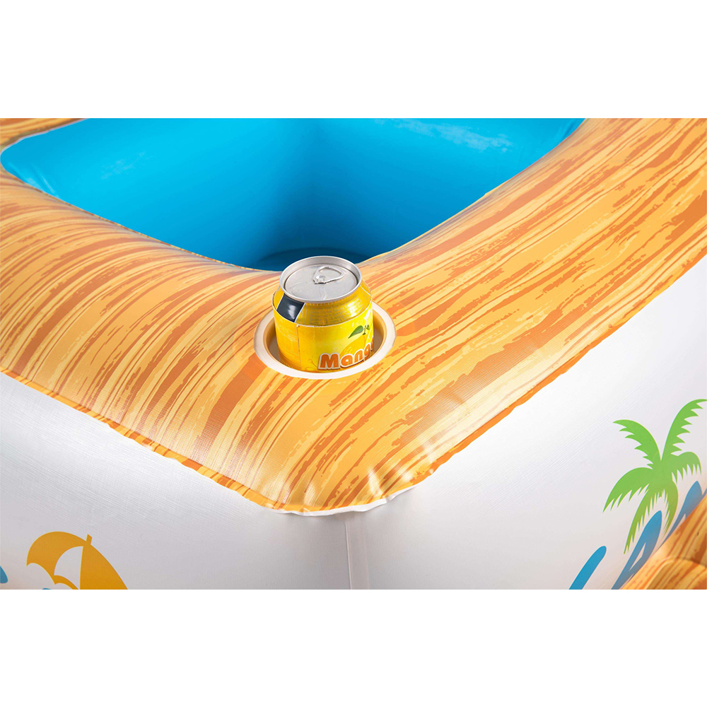 Bestway Inflatable Pool Sandbar Water Float Island Bar Cooler Lounge 246cm ที่นั่งลอยน้ำพร้อมถังแช่น้ำแข็งลายไม้ นั่งได้ 4 คน ขนาด 246x246cm